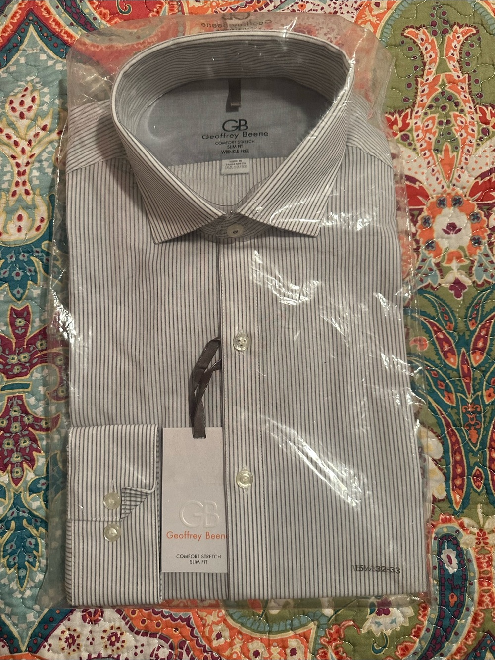 Geoffrey Beene White and Blue Stripe Dress Shirt